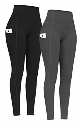 Picture of PHISOCKAT 2 Pack High Waist Yoga Pants with Pockets, Tummy Control Yoga Pants for Women, Workout 4 Way Stretch Yoga Leggings (Black+Gray, Small)