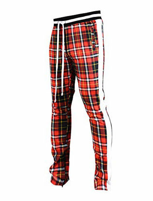 Picture of SCREENSHOTBRAND-P41902 Mens Hip Hop Premium Slim Fit Track Pants - Athletic Jogger Checker Pattern Print Taping Bottoms-Red-3XLarge