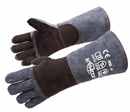 Picture of RAPICCA 16 Inches,932,Leather Forge Welding Gloves Heat/Fire Resistant, Mitts for Oven/Grill/Fireplace/Furnace/Stove/Pot Holder/Tig Welder/Mig/BBQ/Animal handling glove with 16 inches Extra Long Sleeve- GreyBlack