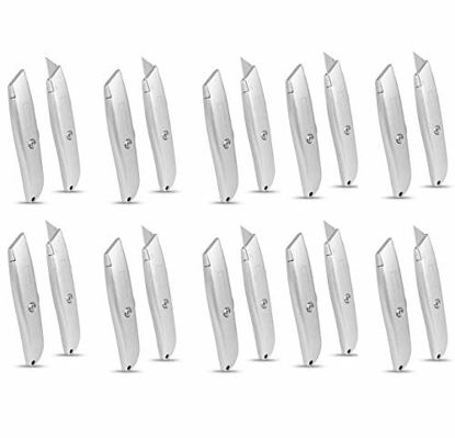 Picture of Internet's Best Classic Utility Knife - Set of 20 - Retractable Razor Knife Set - Extra Blade Refills - Box Cutter Locking Razor Knife - Full Metal Body - Silver