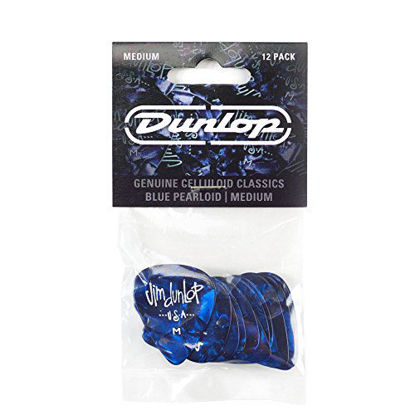 Picture of Jim Dunlop Dunlop 483P10MD Celluloid Guitar Picks, Medium, Blue Pearloid, 12-Pack