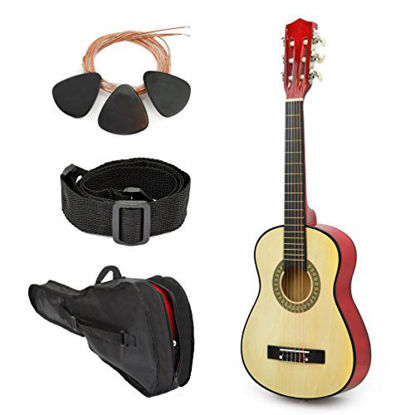 Picture of NEW! 30" Left Handed Natural Wood Guitar With Case and Accessories for Kids/Boys/Beginners