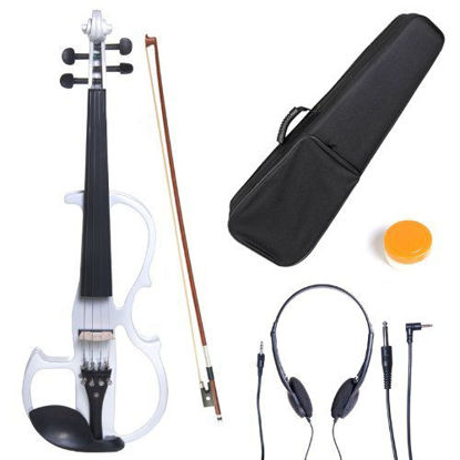 Picture of Cecilio CEVN-2W Style 2 Silent Electric Solid Wood Violin with Ebony Fittings in Metallic Pearl White, Size 4/4 (Full Size)