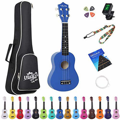 Picture of Amdini 21 inch Soprano Ukulele Basswood Acoustic Mini Guitar for Beginner Kid Starter with Case Strap Tuner Picks Strings Primary Tutorial