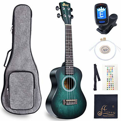 Picture of WINZZ Concert Ukulele Vintage Hawaiian with Bag, Tuner, Strap, Extra Strings, Fingerboard Sticker, 23 Inches, Dark Cyan