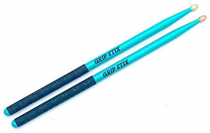 Picture of GRIP STIX 16" Long Heavyweight 4.5 Oz Hickory NON-SLIP Turquoise with Black Drumsticks - Ideal for All Drumming, Workout, Aerobics, Cardio Exercises