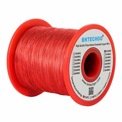 Picture of BNTECHGO 32 AWG Magnet Wire - Enameled Copper Wire - Enameled Magnet Winding Wire - 1.0 lb - 0.0078" Diameter 1 Spool Coil Red Temperature Rating 155 Widely Used for Transformers Inductors
