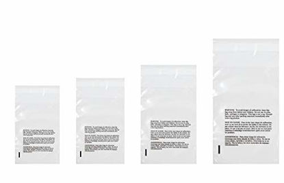Picture of Poly Bags with Suffocation Warning 4x6, 5x7, 6x9, 8x10 - Small Combo Pack of 400 (100 Each Size) - Clear Poly Bags by Retail Supply Co - Extra Strong Seal
