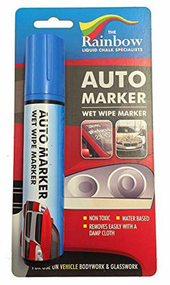 Picture of Car Paint Marker Pens Auto Writer Blue - Wide Tip - All Surfaces, Windows, Glass, Tire, Metal - Any Automobile, Truck or Bicycle, Water Based Wet Erase Removable Markers Pen