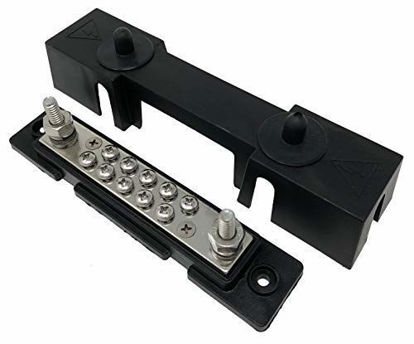 Picture of Bay Marine Supply BusBar - 10-Point Power Distribution Block - #8 Terminal Screws & Two 1/4 Studs - Black