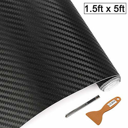 Picture of LZLRUN 3D Carbon Fiber Vinyl Wrap 1.5ft x 5ft - Outdoor Rated for Automotive Use Knife + Hand Tool
