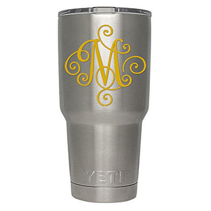 Picture of ViaVinyl Monogram die cut decal/sticker. CLICK FOR COLOR/LETTER OPTIONS. AVAILABLE IN FOUR COLORS AND ALL LETTERS A-Z! Great for windows, Yeti and RTIC tumblers, Macbooks and more! (Letter"M", Gold)