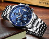 Picture of CRRJU Men's Chronograph Wristwatches,Fashion Luxury Stainsteel Steel Waterproof Calendar Quartz Watch for Men Six-pin Multifunctional Watch (Silver Blue)