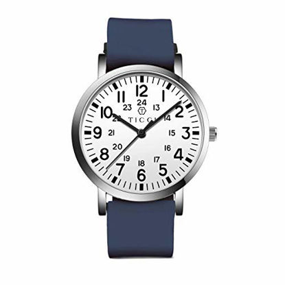 Picture of TICCI Unisex Men Women Medical Quartz Watch Arabic Numerals Military Time Easy Read Dial Silicone Band Waterproof for Students Doctors Nurses (Navy Blue White-2)