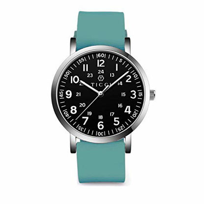 Picture of TICCI Unisex Men Women Medical Quartz Watch Arabic Numerals Military Time Easy Read Dial Silicone Band Waterproof for Students Doctors Nurses (Teal Black-1)