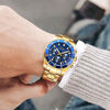 Picture of Mens Watches Chronograph Gold Blue Stainless Steel Waterproof Date Analog Quartz Watch Business Casual Fashion Wrist Watches for Men