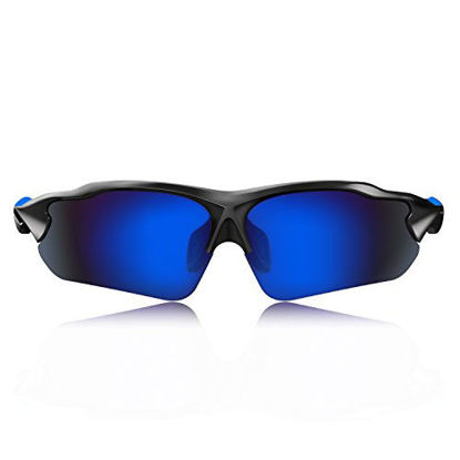 Picture of Hulislem Blade Sport Polarized Sunglasses For Men Women (Matte Black-Blue) Sports Womens Mens