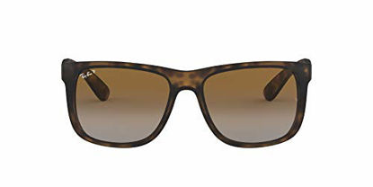 Picture of Ray-Ban RB4165 Justin Rectangular Sunglasses, Havana Rubber/Polarized Brown Gradient, 55 mm