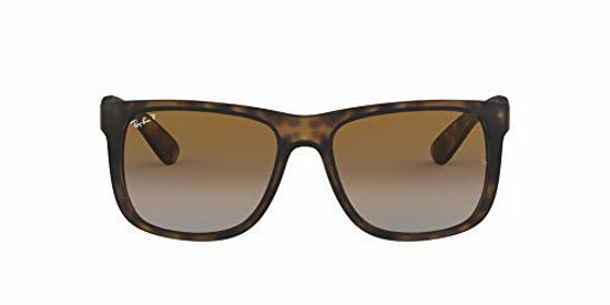 Picture of Ray-Ban RB4165 Justin Rectangular Sunglasses, Havana Rubber/Polarized Brown Gradient, 55 mm