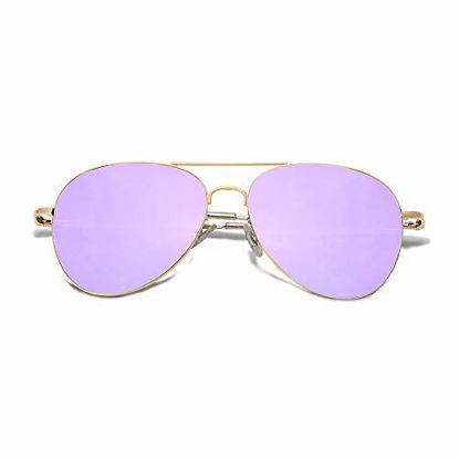 Picture of SOJOS Classic Aviator Mirrored Flat Lens Sunglasses Metal Frame with Spring Hinges SJ1030 with Gold Frame/Purple Mirrored Lens