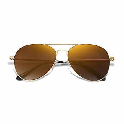 Picture of SOJOS Classic Aviator Mirrored Flat Lens Sunglasses Metal Frame with Spring Hinges SJ1030 with Gold Frame/Brown Mirrored Lens