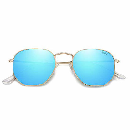 Picture of SOJOS Small Square Polarized Sunglasses for Men and Women Polygon Mirrored Lens SJ1072 with Gold Frame/Blue Mirrored Lens
