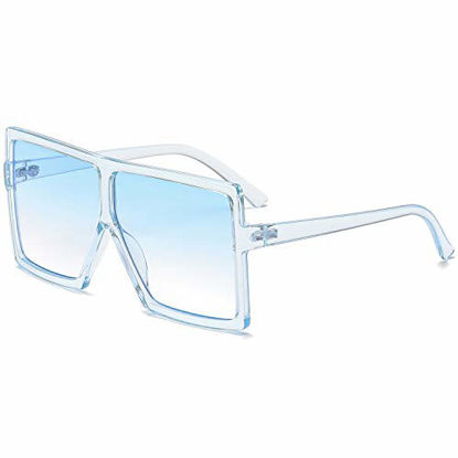 Picture of GRFISIA Square Oversized Sunglasses for Women Men Flat Top Fashion Shades (Clear Blue Frame- Blue Lens, 2.56)