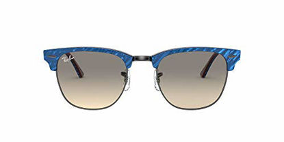Picture of Ray-Ban Unisex-Adult RB3016 Clubmaster Sunglasses, Wrinkled Blue On Brown/Clear Gradient Grey, 51 mm