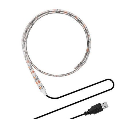 Picture of ONEVER Flexible Led Strip Lights with USB Cable for TV Computer Desktop Laptop Background Home Kitchen Decorative Lighting, SMD 3528 100cm Warm White