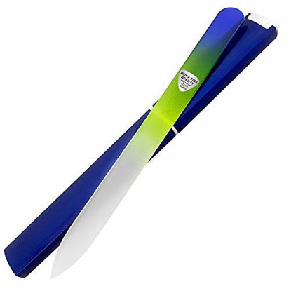 Picture of Glass Nail File with Case, Bona Fide Beauty Glass Fingernail File for Professional Manicure Nail Care, Expertly Shape Nails & Enjoy a Smooth Finish - Cobalt/Neon Yellow Premium Czech Glass File