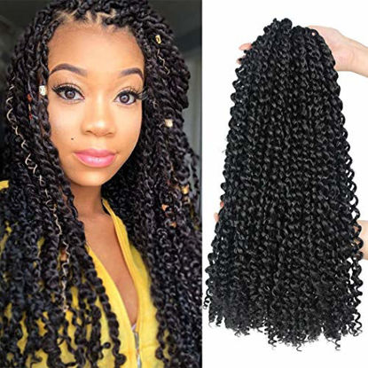 Picture of 7 Packs Passion Twist Hair 18 Inch Water Wave Synthetic Braids for Passion Twist Crochet Braiding Hair Goddess Locs Long Bohemian Locs Hair Extensions (22Strands/Pack, 1B#)