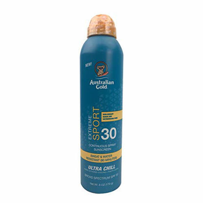 Picture of Australian Gold Extreme Sport Continuous Spray Sunscreen SPF 30, 6 Ounce | Broad Spectrum | Sweat & Water Resistant | Non-Greasy | Oxybenzone Free | Cruelty Free