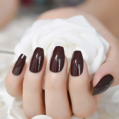 Picture of CoolNail Coffin Nails Dark Coffee Brown Ballerinas False Fake Nails Chocolate Square Head Ballerina Full Cover UV Finger Nail Art Tips