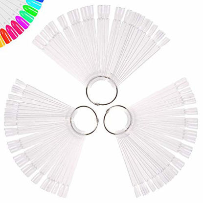 Picture of 150 Pcs Clear Nail Swatch Sticks with Ring, Fan Shape Nail Art Polish Display Tips, False Nail Sample Sticks, Nail Practice Color Display, Transparent Polish Board for Nail