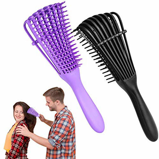 GetUSCart- Hunputa Detangler Brush, Detangling Brush Hair Detangler Comb  for Wet or Dry Curly Thick American Afro 3a to 4c Hair for Adult & Kids  (Black & Purple)