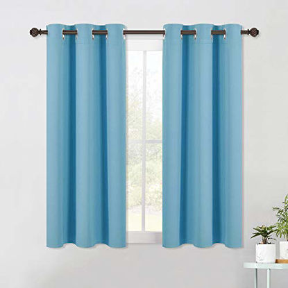 Picture of NICETOWN Blackout Draperies Curtains for Kids Room, Window Treatment Thermal Insulated Solid Grommet Blackout Drape Panels for Bedroom (Set of 2 Panels, 42 by 54 Inch, Teal Blue)