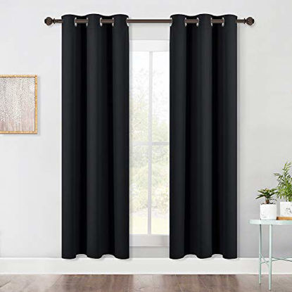 Picture of NICETOWN Living Room Blackout Curtain Panels, Autumn / Winter Thermal Insulated Solid Grommet Blackout Draperies / Drapes (Set of 2, 42 Inch by 72 Inch, Black)