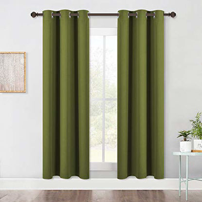 Picture of NICETOWN Living Room Blackout Window Curtains Thermal Insulated Solid Grommet Blackout Drapery Panels (One Pair,42 by 72-Inch,Olive Green)