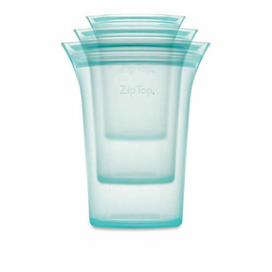 Picture of Zip Top Reusable 100% Silicone Food Storage Bags and Containers - 3 Cup Set - Teal