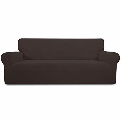 Picture of Easy-Going Stretch Sofa Slipcover 1-Piece Couch Sofa Cover Furniture Protector Soft with Elastic Bottom for Kids, Spandex Jacquard Fabric Small Checks(Sofa,Chocolate)