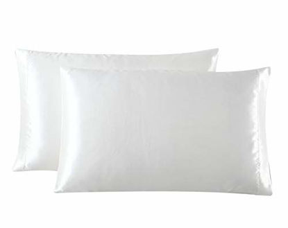 Picture of Love's cabin Silk Satin Pillowcase for Hair and Skin (Ivory White, 20x30 inches) Slip Pillow Cases Queen Size Set of 2 - Satin Cooling Pillow Covers with Envelope Closure