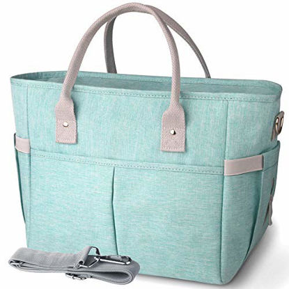 Picture of KIPBELIF Insulated Lunch Bags for Women - Large Tote Adult Lunch Box for Women with Shoulder Strap, Side Pockets and Water Bottle Holder, Aqua Green, Extra Large Size