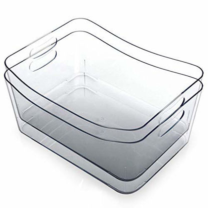 Picture of BINO Clear Plastic Storage Bin with Handles (2 Pack- Small) - Plastic Storage Bins for Kitchen, Cabinet, and Pantry Organization and Storage - Home Organizers and Storage - Refrigerator and Freezer