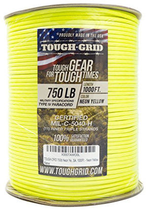 Picture of TOUGH-GRID 750lb Neon Yellow Paracord/Parachute Cord - Genuine Mil Spec Type IV 750lb Paracord Used by The US Military (MIl-C-5040-H) - 100% Nylon - 50Ft. - Neon Yellow