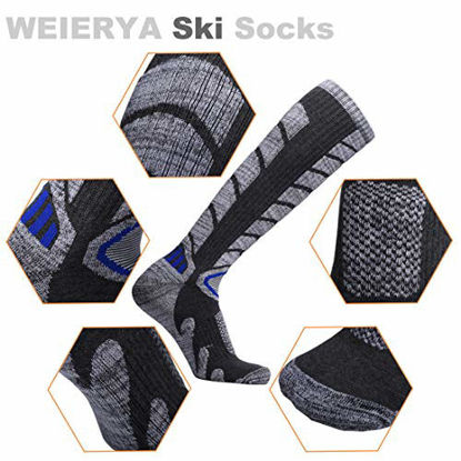 Picture of WEIERYA Ski Socks 2 Pairs Pack for Skiing, Snowboarding, Cold Weather, Winter Performance Socks (Grey 2 Pairs, X-Large)