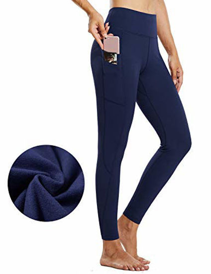GetUSCart- BALEAF Women's Fleece Lined Water Resistant Legging High Waisted  Thermal Winter Hiking Running Tights Pockets Navy X-Small
