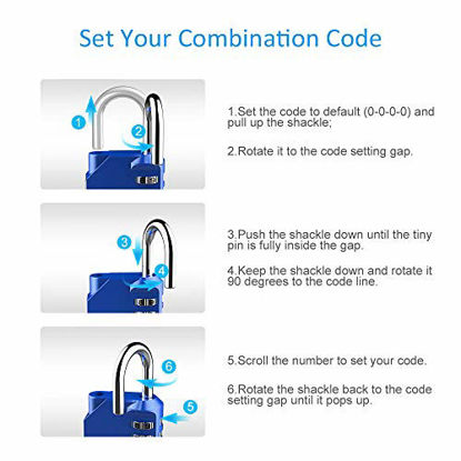 Picture of Puroma 2 Pack Combination Lock 4 Digit Outdoor Waterproof Padlock for School Gym Locker, Sports Locker, Fence, Toolbox, Gate, Case, Hasp Storage (Blue)