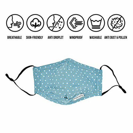 Picture of 5 Pack 3-Layer Fashion Protective, Reusable Cotton Fabric, Unisex Black Cotton, Washable with Air Port for Carbon Filter (5-Pack, Blue)