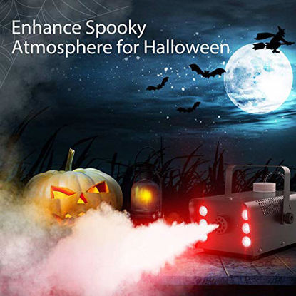 Picture of Fog Machine, Theefun 500W 6 LED Lights Smoke Machine with 2500CFM Fog, 7 Colors & Strobe Effect Hallowen Fog Machine with Wired and Wirelss Remote Control for Halloween Wedding Party and Stage