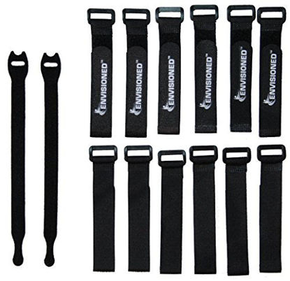 Picture of Reusable Cinch Straps 1" x 20" - 12 Pack, Multipurpose Quality Hook and Loop Securing Straps (Black) - Plus 2 Free Bonus Reusable Cable Ties